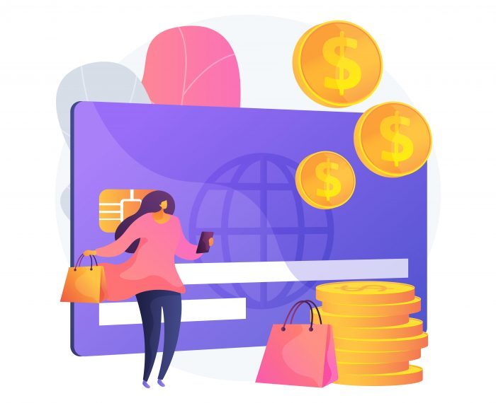 Plastic money abstract concept vector illustration.
